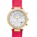 Michael Kors Parker Chronograph White Dial Pink Leather Strap Watch for Women - MK2297