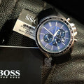 Hugo Boss Driver Sport Chronograph Blue Dial Black Leather Strap Watch for Men - 1513077