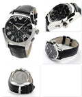Emporio Armani Valente Chronograph Black Dial Black Leather Strap Watch For Men - AR1633