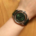 Marc Jacobs Tether Transparent Green Dial Green Leather Strap Watch for Women - MBM1378