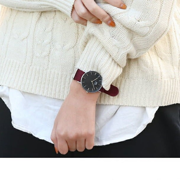 Daniel Wellington Classic Roselyn Black Dial Maroon Nylon Strap Watch For Women - DW00100274
