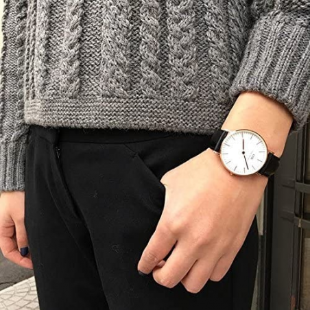 Daniel Wellington Classic Sheffield White Dial Black Leather Strap Watch for Women - DW00100036