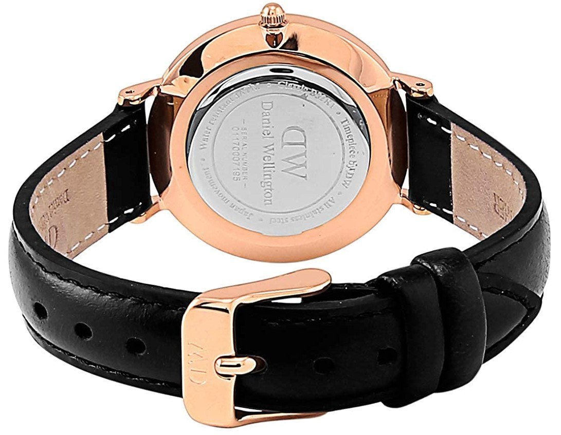 Daniel Wellington Classy Sheffield White Dial Black Leather Strap Watch For Women - DW00100060