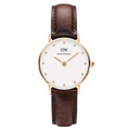 Daniel Wellington Classy Bristol White Dial Brown Leather Strap Watch For Women - DW00100062