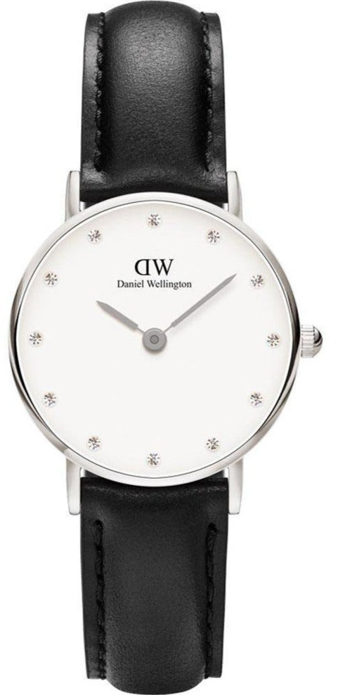 Daniel Wellington Classy Sheffield White Dial Black Leather Strap Watch For Women - DW00100068