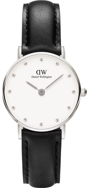 Daniel Wellington Classy Sheffield White Dial Black Leather Strap Watch For Women - DW00100068