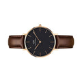 Daniel Wellington Classic Petite Bristol Black Dial Brown Leather Strap Watch For Women - DW00100165