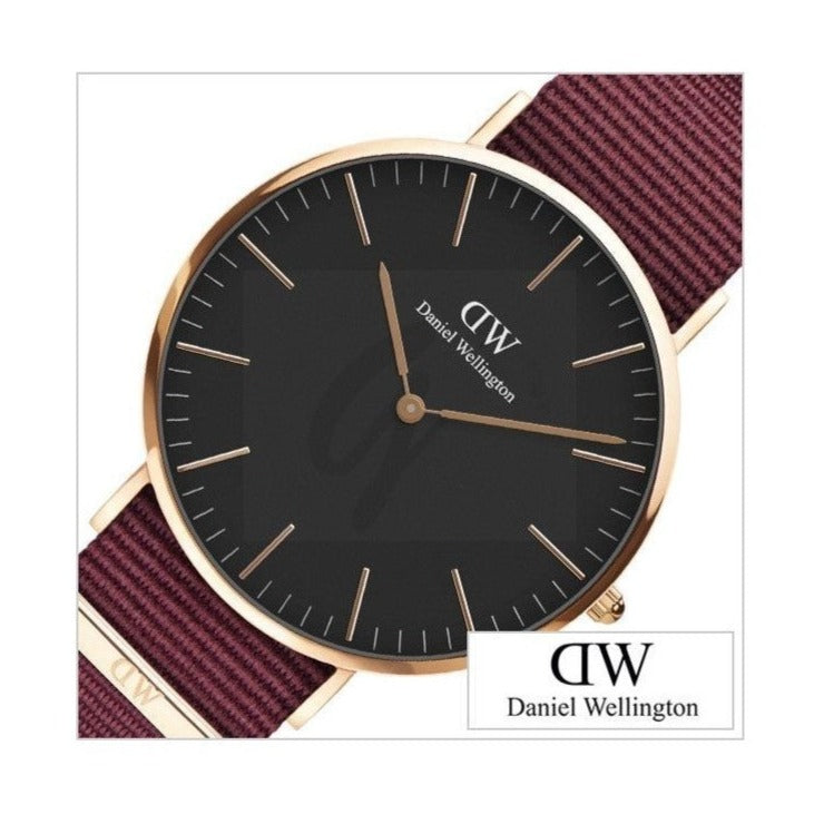 Daniel Wellington Classic Roselyn Black Dial Maroon Nylon Strap Watch For Women - DW00100269