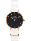 Daniel Wellington Classic Petite Dover Black Dial White NATO Strap Watch For Women - DW00100312