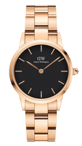 Daniel Wellington Iconic Link Black Dial Rose Gold Steel Strap Watch for Women - DW00100212