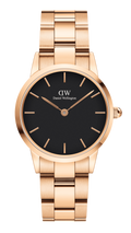 Daniel Wellington Iconic Link Black Dial Rose Gold Steel Strap Watch For Men - DW00100344