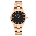 Daniel Wellington Iconic Link Black Dial Rose Gold Steel Strap Watch for Women - DW00100210