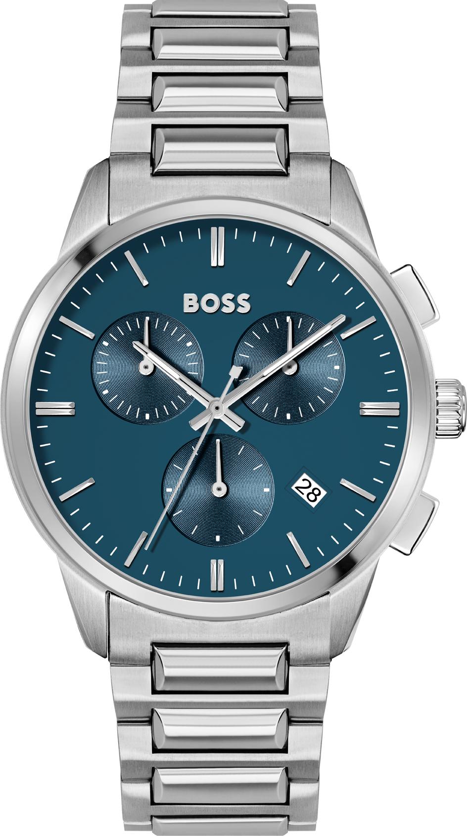 Hugo Boss Dapper Chronograph Blue Dial Silver Steel Strap Watch For Men - 1513927