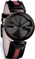 Gucci Interlocking G XL Black Dial Red & Green Leather Strap Watch For Men - YA133206
