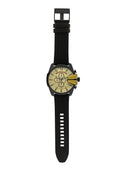 Diesel Mega Chief Chronograph Gold Dial Black Steel Strap Watch For Men - DZ4485