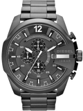 Diesel Mega Chief Chronograph Black Dial Black Steel Strap Watch For Men - DZ4283