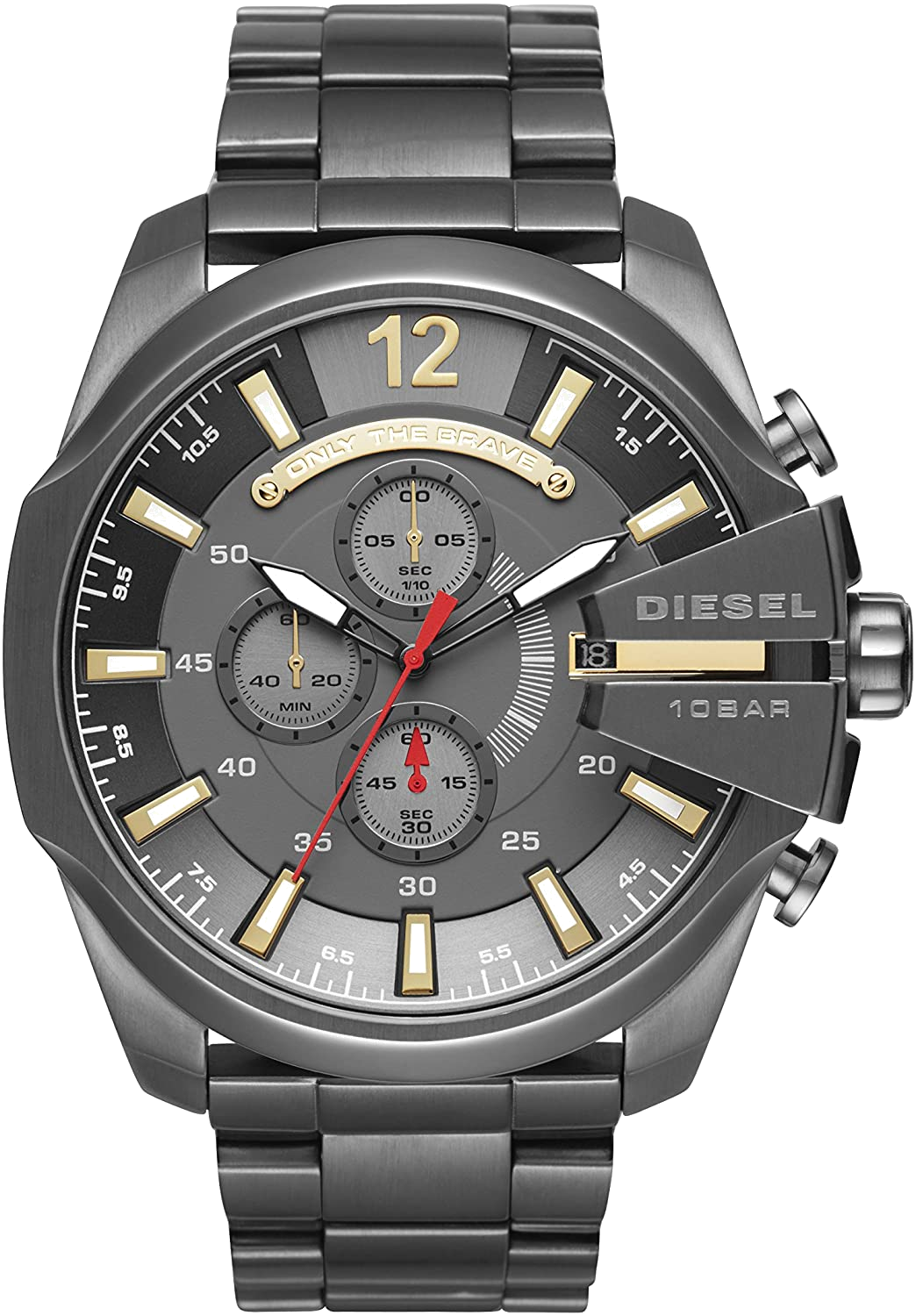 Diesel  Mega Chief Chronograph Grey Dial Grey Steel Strap Watch For Men - DZ4421