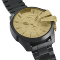Diesel Mega Chief Chronograph Gold Dial Black Steel Strap Watch For Men - DZ4485