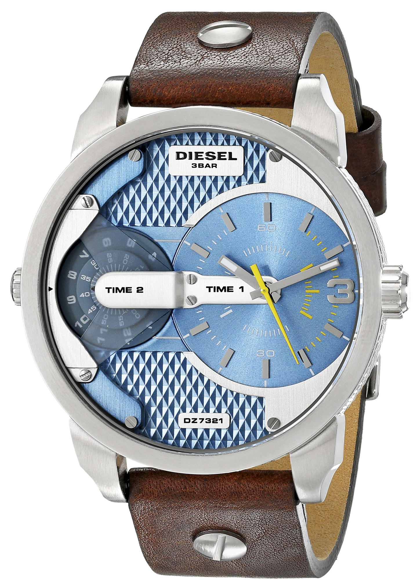 Diesel Mini Daddy LIght Blue Dial Brown Leather Strap Watch For Men - DZ7321