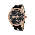 Diesel Mini Daddy Dual Time Black & Gold Dial Black Leather Strap Watch For Men - DZ7317