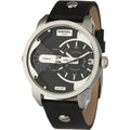 Diesel Mini Daddy Black Silver Dial Black Leather Strap Watch For Men - DZ7307