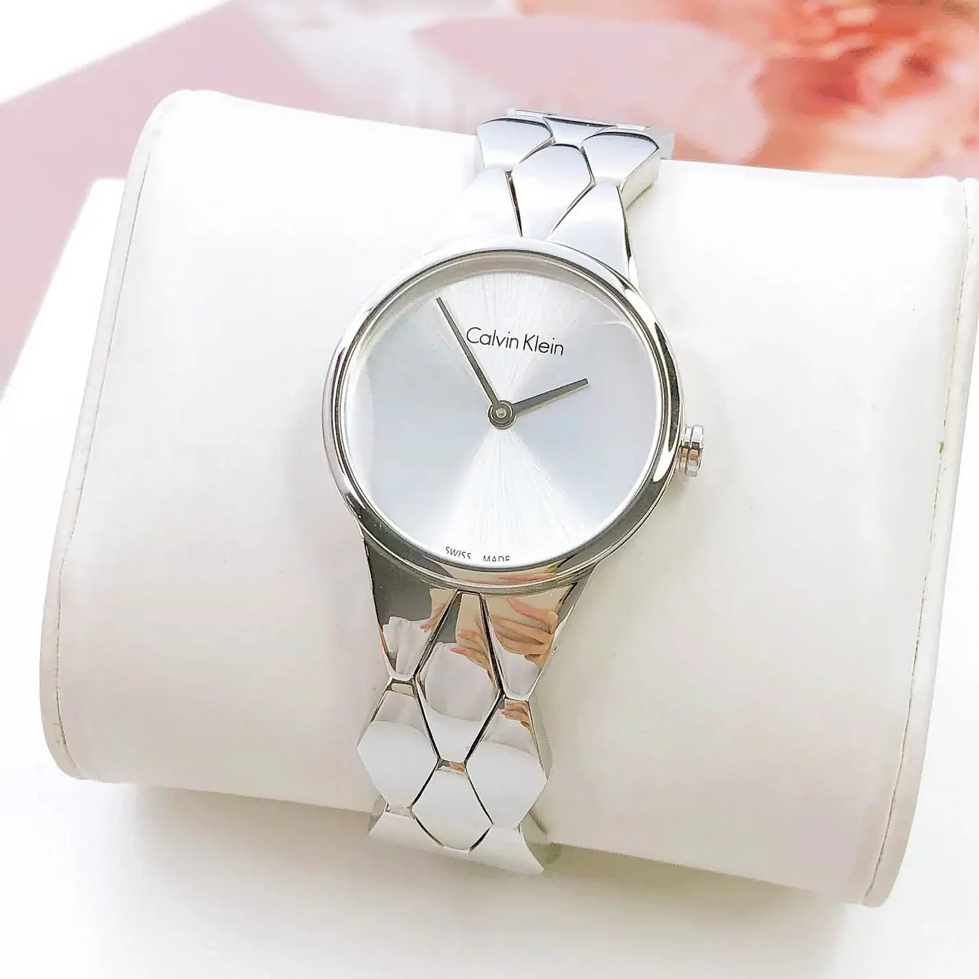 Calvin Klein Snake Silver Dial Silver Steel Strap Watch For Women - K6E23146