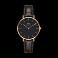 Daniel Wellington Classic Petite York Black Dial Brown Leather Strap Watch For Women - DW00100170