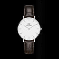 Daniel Wellington Classic Petite York White Dial Black Leather Strap Watch For Women - DW00100188