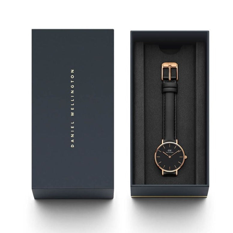 Daniel Wellington Petite Sheffield Black Dial Black Leather Strap Watch For Women - DW00100168