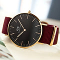 Daniel Wellington Classic Roselyn Black Dial Maroon Nylon Strap Watch For Women - DW00100273