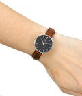 Daniel Wellington Classic Petite St Mawes Black Dial Brown Leather Strap Watch For Women - DW00100237