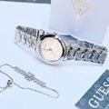 Guess Cubed Analog Silver Dial Silver Steel Strap Watch For Women - GW0606L1