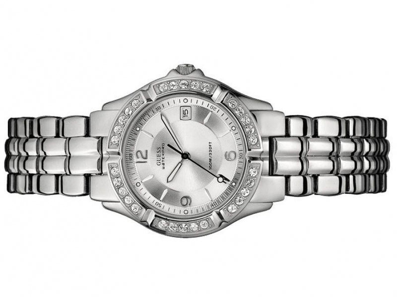 Guess Water Pro Diamonds Silver Dial Silver Steel Strap Watch For Women - G75511M