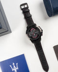 Maserati Ingegno Chronograph Black Dial Black Leather Strap Watch For Men - R8871619003