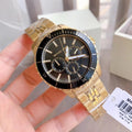 Michael Kors Cunningham Multifunction Black Dial Gold Steel Strap Watch For Men - MK7154