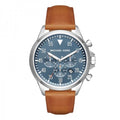 Michael Kors Lexington Chronograph Blue Dial Brown Leather Strap Watch For Men - MK8537