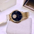 Michael Kors Portia Black Dial Gold Steel Strap Watch for Women - MK3788