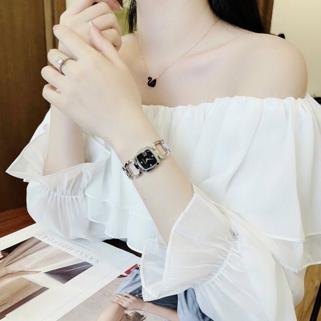 Gucci G Diamonds Black Dial Silver Steel Strap Watch For Women - YA125509