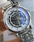 Emporio Armani Meccanico Automatic Silver Dial Silver Steel Strap Watch for Men - AR60006