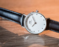 Daniel Wellington Classy Sheffield White Dial Black Leather Strap Watch For Women - DW00100068