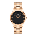 Daniel Wellington Iconic Link Black Dial Rose Gold Steel Strap Watch for Women - DW00100210