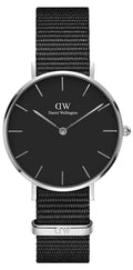 Daniel Wellington Classic Petite Cornwall Black Dial Black NATO Strap Watch For Women - DW00100216