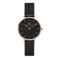 Daniel Wellington Petite Ashfield Black Dial Black Mesh Strap Watch For Women - DW00100245