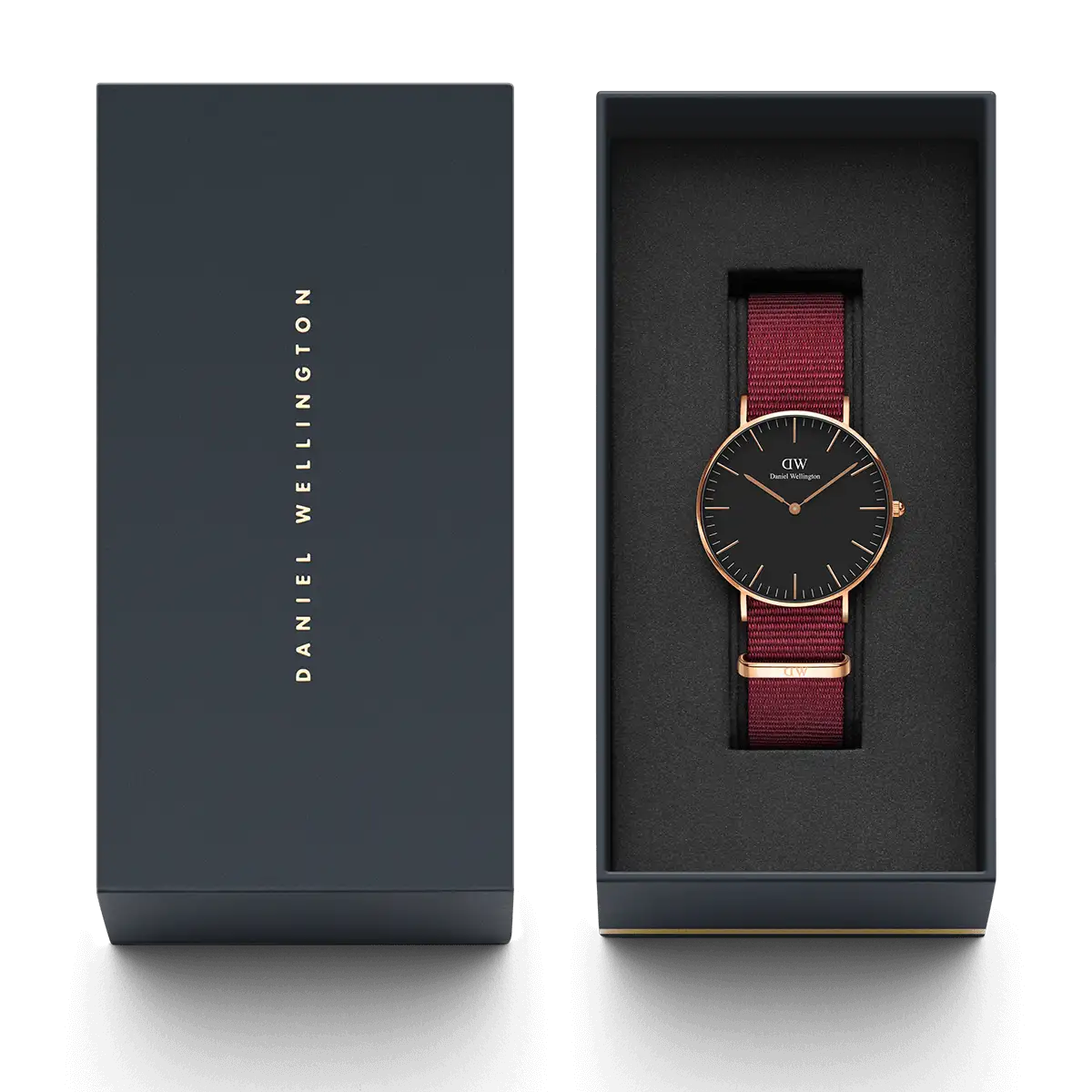 Daniel Wellington Classic Roselyn Black Dial Maroon Nylon Strap Watch For Women - DW00100273
