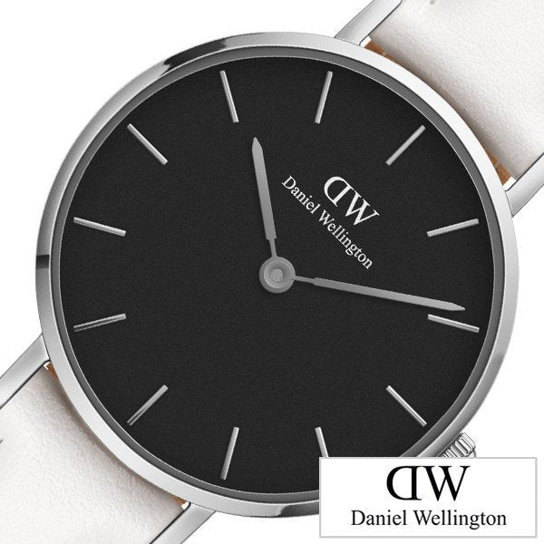 Daniel Wellington Classic Petite Bondi Black Dial White Leather Strap Watch for Women - DW00100286