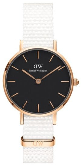 Daniel Wellington Classic Dover Black Dial White Nylon Strap Watch For Women - DW00100310
