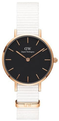 Daniel Wellington Classic Dover Black Dial White Nylon Strap Watch For Women - DW00100310