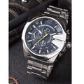 Diesel Mega Chief Chronograph Blue Dial Silver Steel Strap Watch For Men - DZ4465