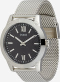 Guess Analog Black Dial Silver Mesh Bracelet Watch for Men - W1263G1