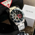 Guess Axle Multifunction Black Dial Silver Steel Strap Watch For Men - GW0488G1